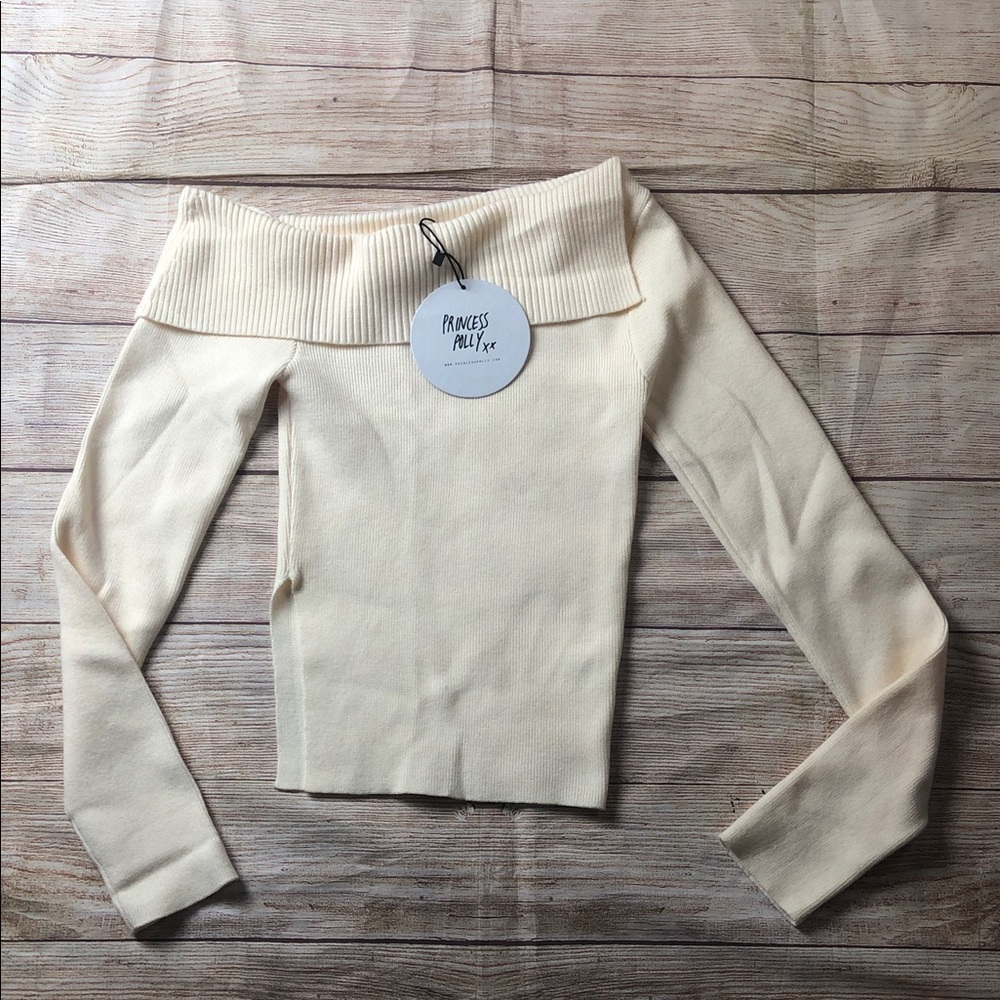 Princess Polly Off-Shoulder Sweater in Soft Cream